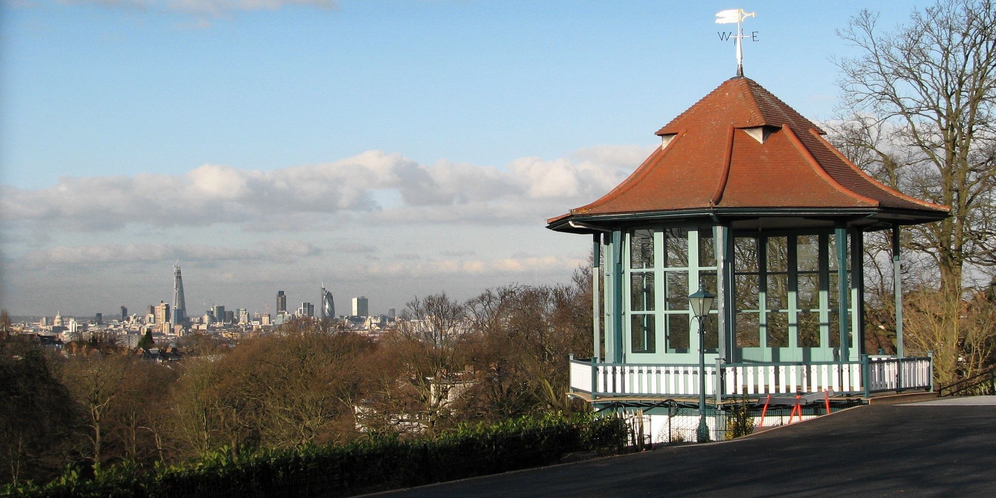 Forest Hill - views over London from gardens bandstand at Horniman Museum